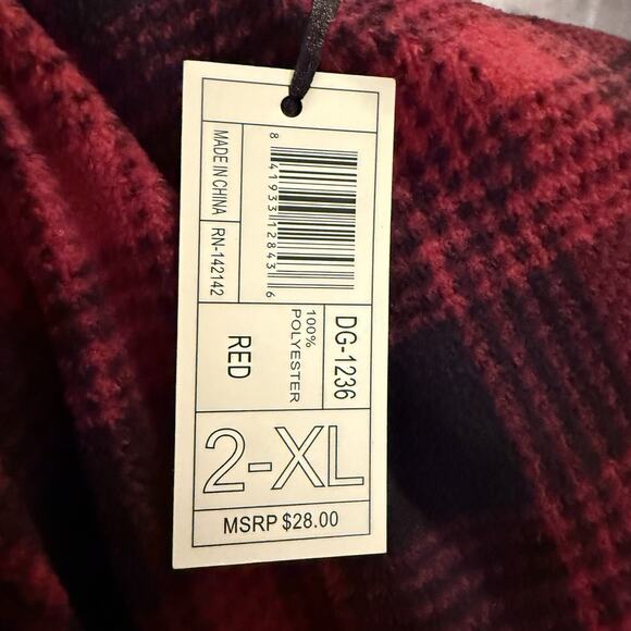 DG Hill Fleece Pants Mens 2XL Red Black Plaid Pull-On Drawstring Pajama NEW - Picture 7 of 7